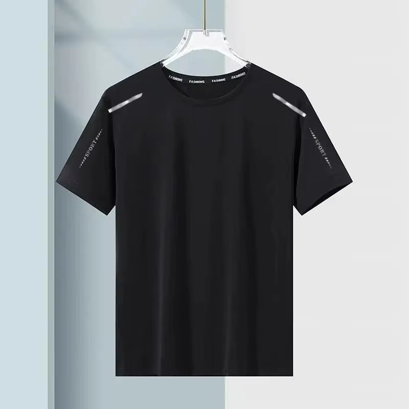 Summer Quick Dry T-Shirt Men'S Half Sleeve Loose Fit Ice Cool Breathable Fitness Running plus Size Elastic Quick Drying Sports S